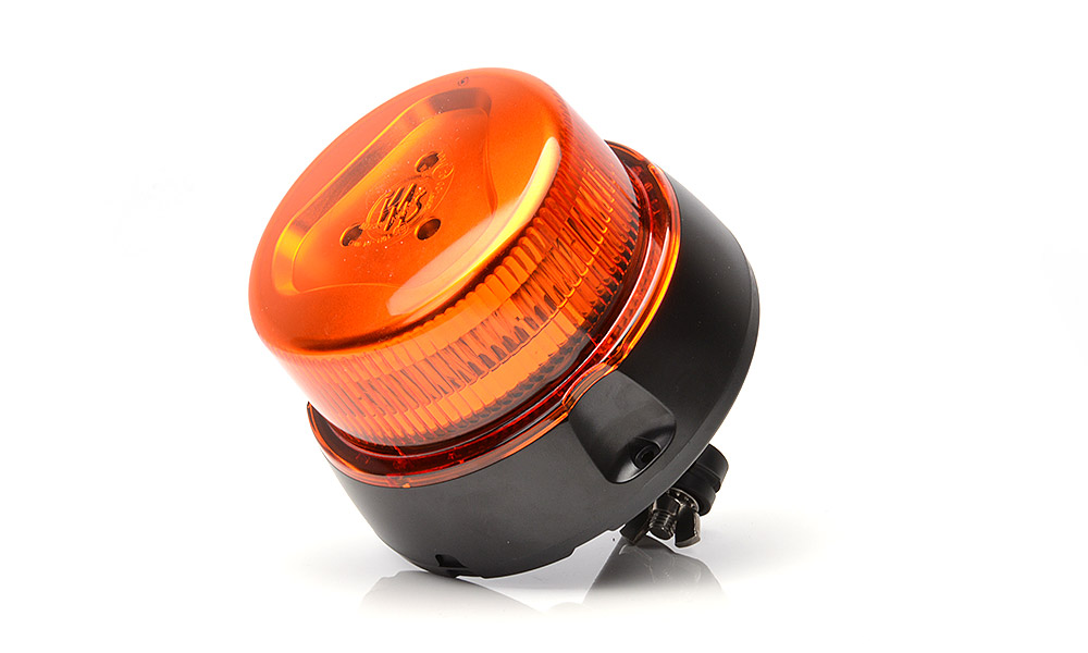 LED Maják (1 program, žlutý kryt, na tyč, se zástrčkou) WAŚ, 12V-24V, ECE, SAE/DOT, IP 66/68, univerzální