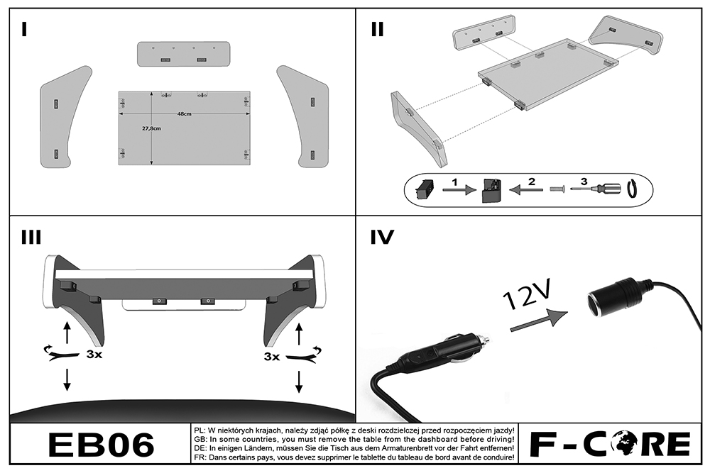 Polička středová + LED - Elegance,  FIAT DUCATO III (07.2006-12.2014)