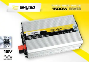 Měnič SKYLED 3000W (1500W trvalý) s USB, plný sinus, DC12V, AC220V-240V s externím panelem