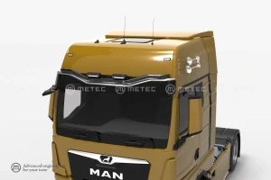Nerezový rám Metec ,,Visorbar", 4 fixní upínadla světel, kabeláž pro 4 světla, pro Man TGX s clonou individual/aero, černý