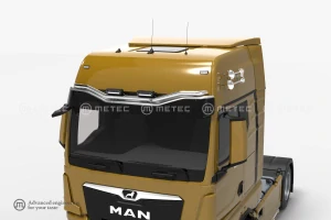 Nerezový rám Metec ,,Visorbar", 4 fixní upínadla světel, kabeláž pro 4 světla, pro Man TGX s clonou individual/aero