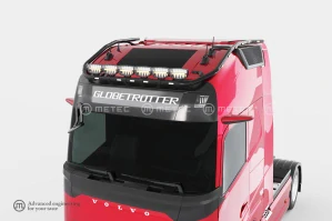 Střešní nerezová rampa ,,HYDRA", 6 fix. upínadla světel, 5 bílých a 12 oranžových LED, pro VOLVO FH 13-, FH 20-, FH AERO 24-, černý