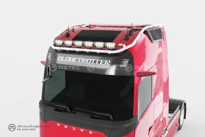 Střešní nerezová rampa ,,HYDRA", 6 fix. upínadla světel, 5 bílých a 12 oranžových LED, pro VOLVO FH 13-, FH 20-, FH AERO 24-