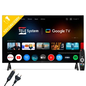 LED Smart TV 24" Google TV 12V/24V/230V, 61 cm, HD ready, DVB-T2/S2 Karavan, kamion