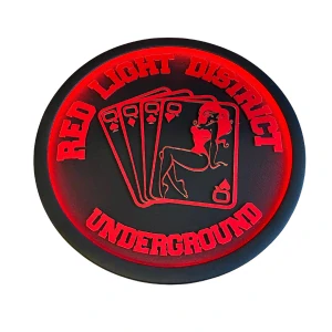 Podsvícená tabule nad postel Red Light District - červený nápis, červené podsvícení