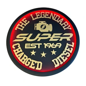 Podsvícená tabule nad postel SUPER - zlatý nápis, červené podsvícení