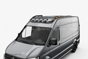 Střešní nerezový rám Metec, 4 fixní upínadla, 13 LED, kabeláž na 4 světla, pro Volkswagen CRAFTER, lakovaný