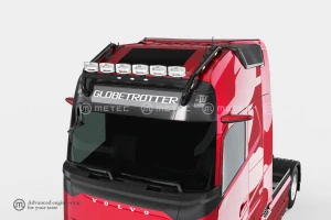 Střešní nerezový rám, kabeláž pro 6 světel | 6 fixní upínadla světel | 3 bílé a 6 oranžových LED | VOLVO FH 13-, FH 20-, FH AERO 24-, lakovaný