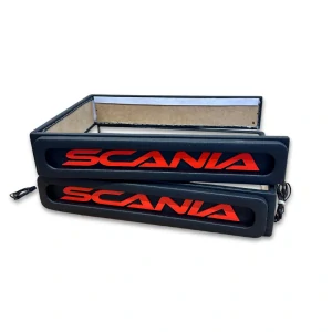 Podsvícená základna sedadla SCANIA NTG (odpružená/odpružená)- černé/červený nápis Scania