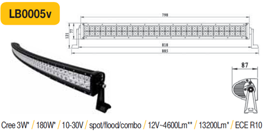 LED rampa 885mm ECE R10 180W 9-32V OBLOUK