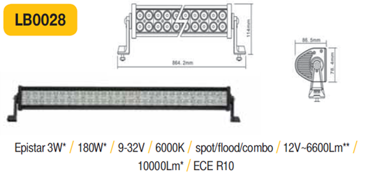 LED rampa 864mm ECE R10 180W 9-32V