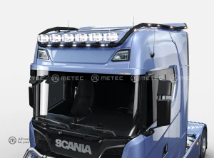 Střešní nerezový rám, kabeláž pro 6 světel, konektor k zapojení | 6 Upínadel světel | 5 bílých a 10 oranžoých LED | SCANIA S,R,G - Serie 16-, černý