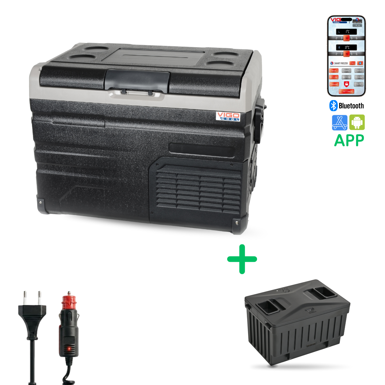 Přenosná kompresorová autochladnička Vigo Cool V40R, 40 l, 12/24/230V s baterií 15600 mAh