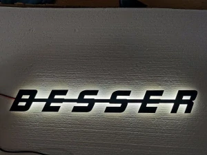LED podsvícený nápis BESSER 50 x 6,5cm- Nerezový