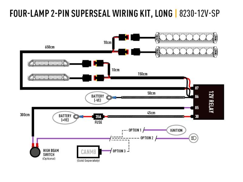 Kabeláž LAZER pro 4 světla (2 piny, superseal, 12V)