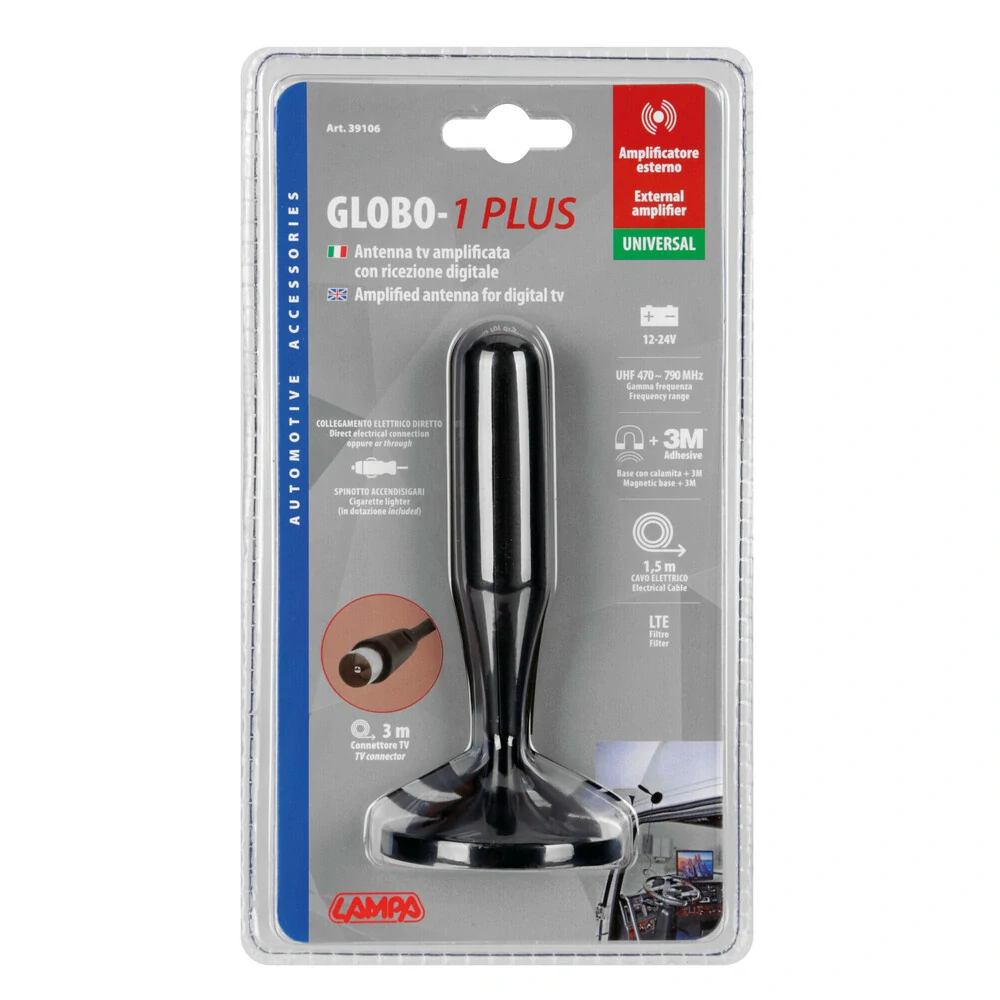 TV Anténa Globo-1 Plus se zesilovačem  12/24V, digital TV, 130 mm