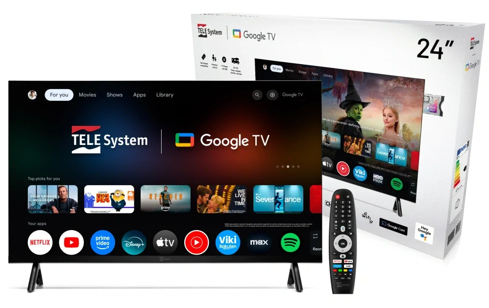 LED Smart TV 24" Google TV 12V/24V/230V, 61 cm, HD ready, DVB-T2/S2 Karavan, kamion