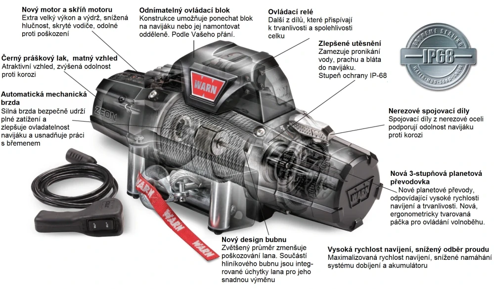 Naviják WARN Zeon 10, 24V, s kabelovým ovladačem