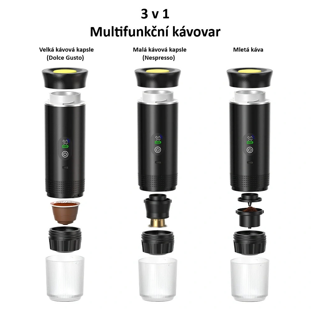 Cestovní kávovar Carclever na espresso 3v1, Nabíjecí, 40- 80 ml
