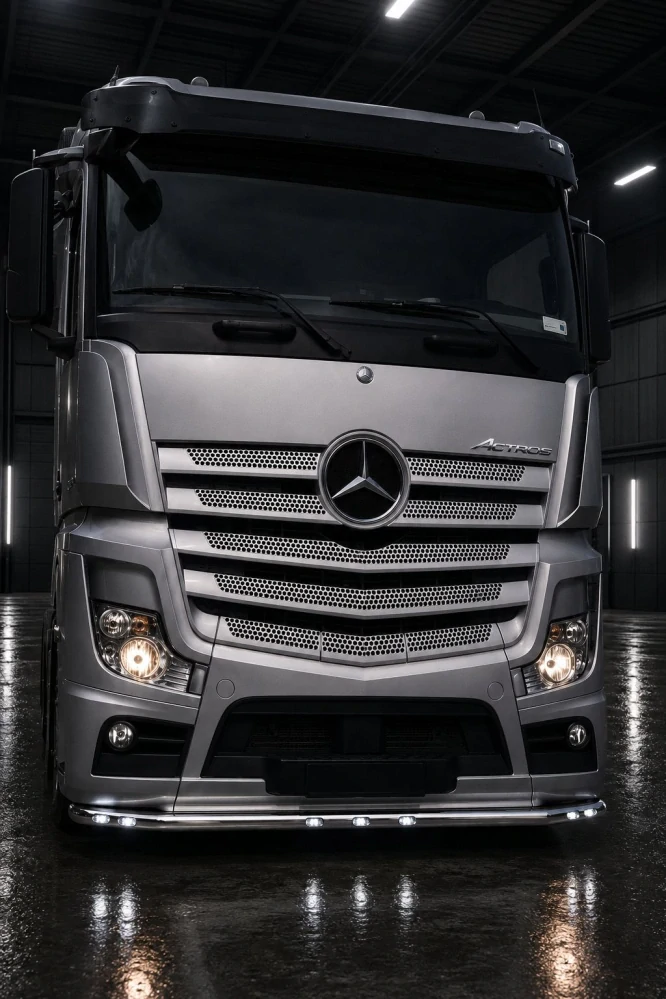 Nerezový ochranný rám nárazníku pro Mercedes Actros MP4 a MP5 – široká kabina, listové odpružení
