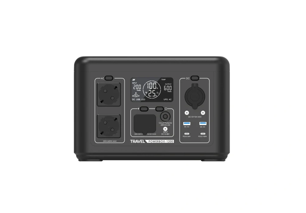 TRAVEL POWERBOX 1200 – přenosná nabíjecí stanice 600 W / 512 Wh LiFePO4 s čistou sinusoidou