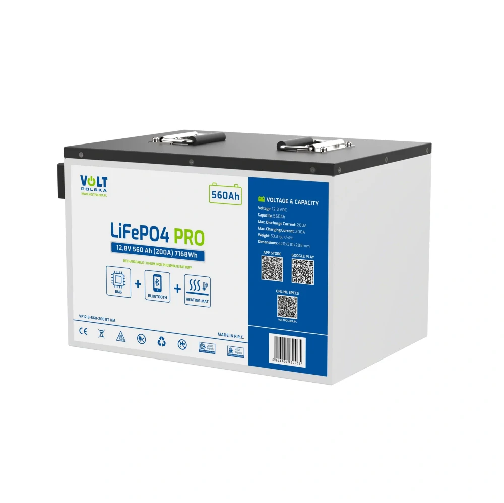 LiFePO4 PRO akumulátor Volt Polska 12,8V 560Ah 200A BMS Bluetooth Vyhřívání
