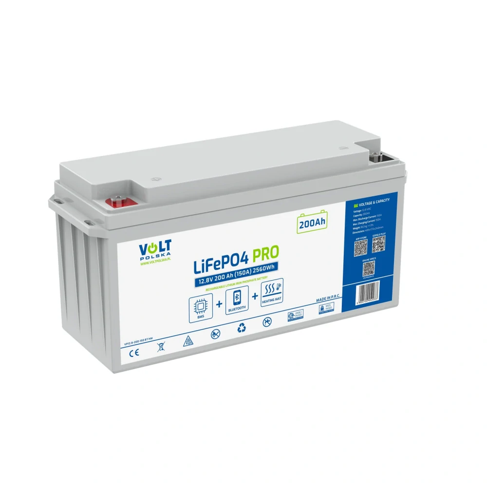 LiFePO4 PRO akumulátor Volt Polska 12,8V 200Ah 200A BMS Bluetooth s vyhříváním
