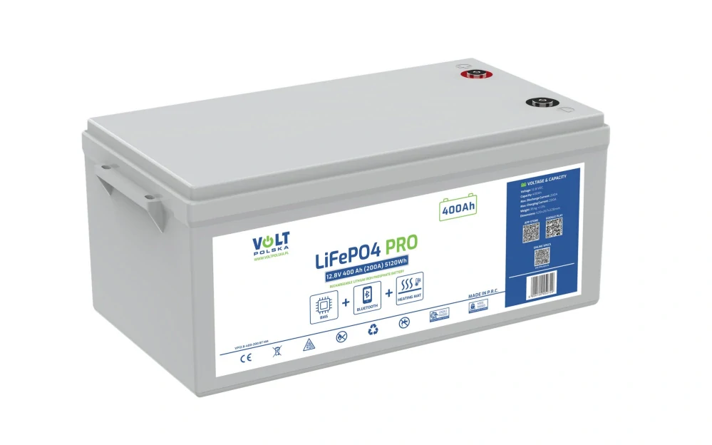 LiFePO4 PRO akumulátor Volt Polska 12,8V 400Ah 200A BMS Bluetooth s vyhříváním