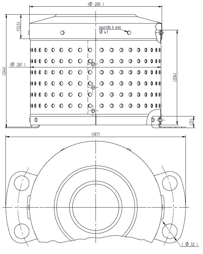 Nerezový kryt zadního náboje pro hliníkové disky 22,5"|díry 32mm|výška 244mm|s perforací