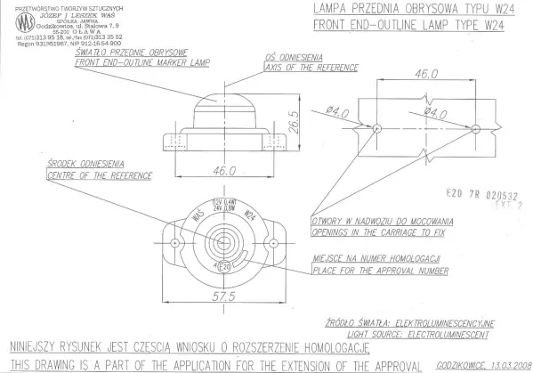 LED Lampa obrysova přední WAŚ, 12V-24V, ECE, IP 66/68, univerzální