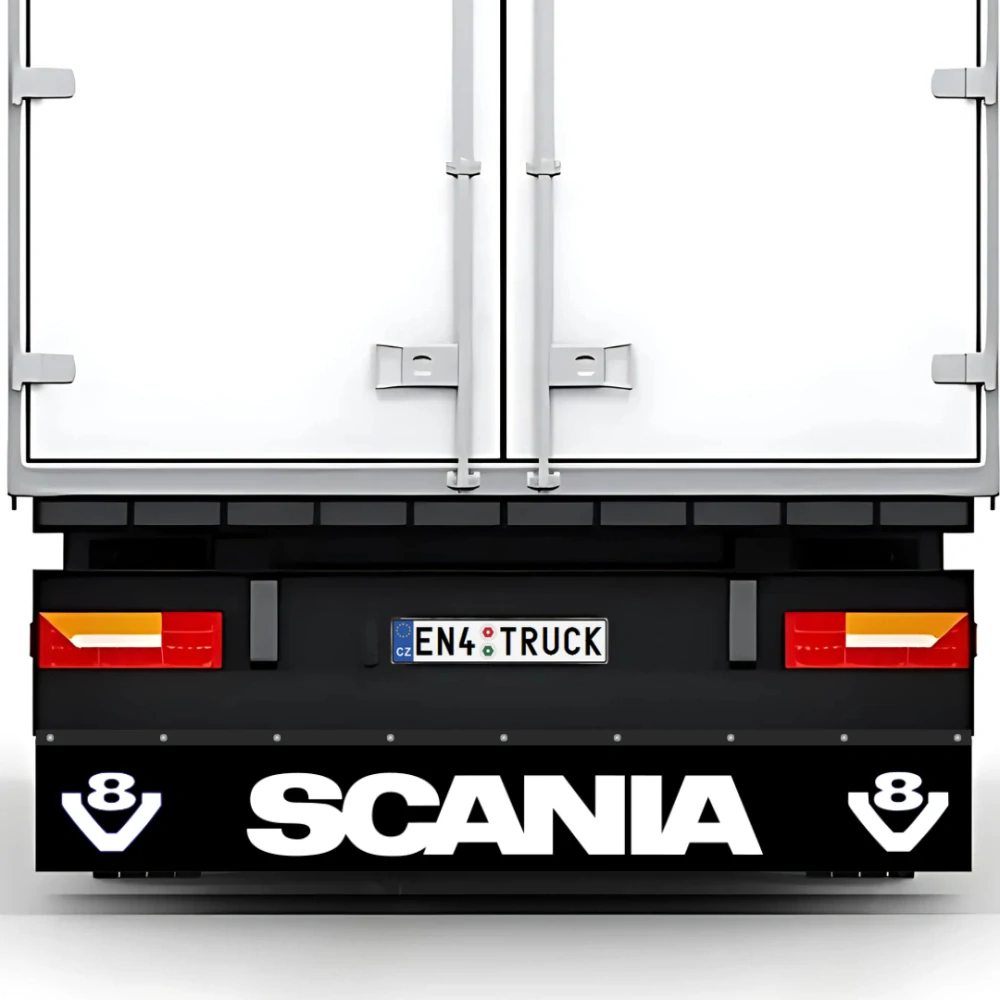 Zástěrka Scania V8 návěsová 2400x350 černá s bílou se znaky V8