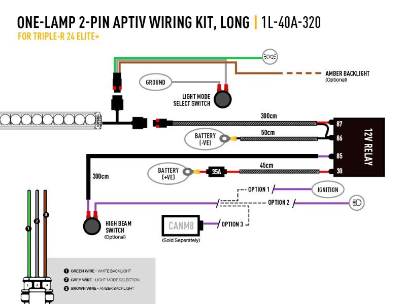 Kabeláž LAZER pro 1 světlo (2 piny, Aptiv, 12V)