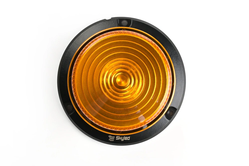 LED maják na tři šrouby, oranžový, 144mm, 12/24V