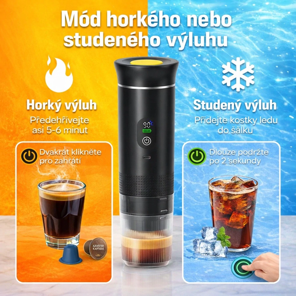 Cestovní kávovar Carclever na espresso 3v1, Nabíjecí, 40- 80 ml