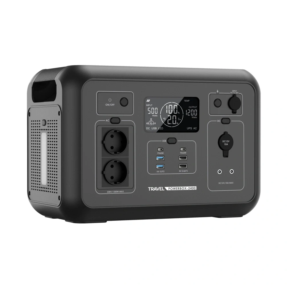 TRAVEL POWERBOX 2400 – přenosná nabíjecí stanice 1200 W / 1008 Wh LiFePO4 s čistou sinusoidou