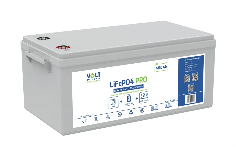 LiFePO4 PRO akumulátor Volt Polska 12,8V 400Ah 200A BMS Bluetooth s vyhříváním
