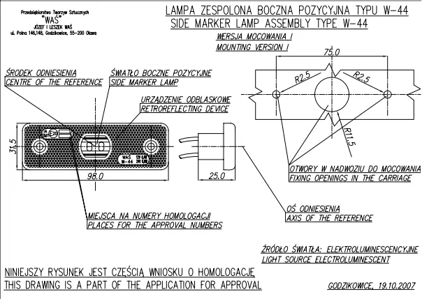 LED Lampa sdružena pozični boční WAŚ, 12V-24V, ECE,  SAE/DOT, IP 66/68, univerzální