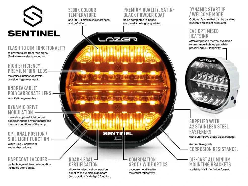 LED přídavné světlo LAZER SENTINEL HIGHLINE 9" (228mm), poziční světlo, s funkcí výstražného majáku (strobo), 17020lm, 10-32V, 5000K