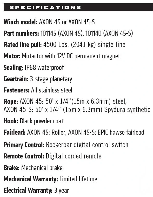 Naviják WARN Axon 45-S, 12V, pro ATV se syntetickým lanem