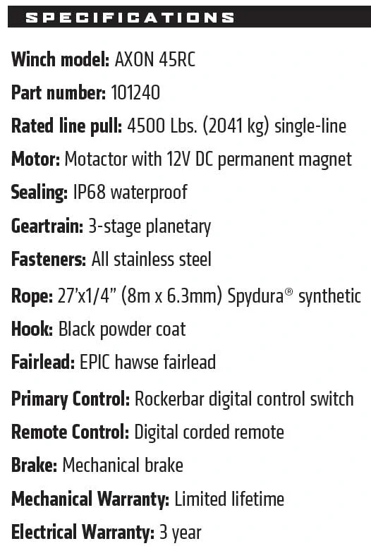Nabiják WARN Axon 45-RC, 12V, pro ATV se syntetickým lanem