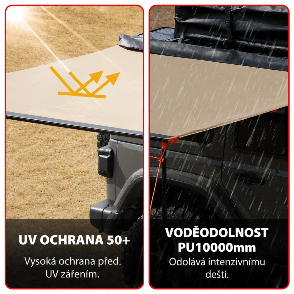 Střešní markýza EinParts EPTENT02 250 × 250 cm – boční markýza na SUV, off-road a dodávky