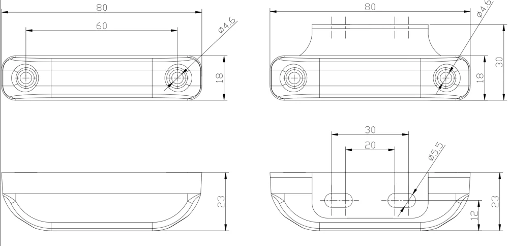 Led poziční světlo Fristom 80x18mm, 12-24V, E9, Oranžové