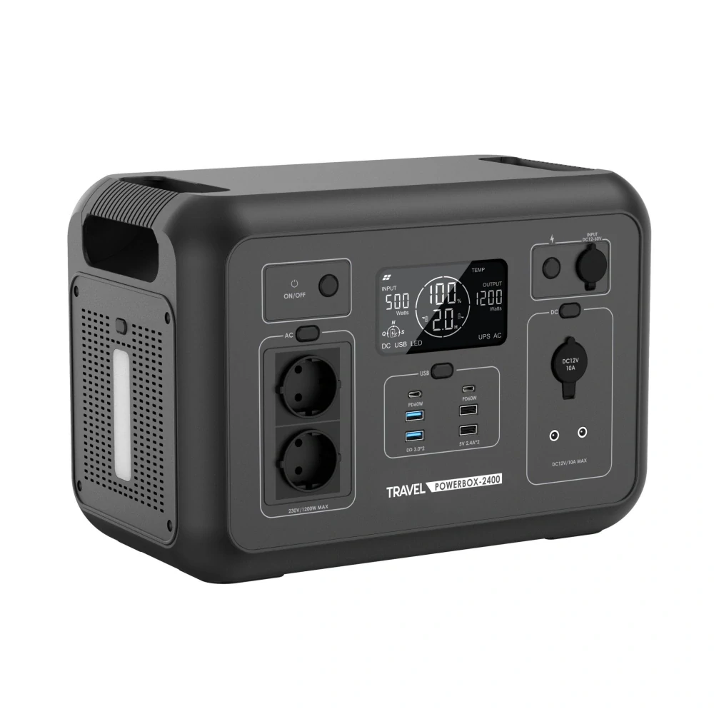 TRAVEL POWERBOX 2400 – přenosná nabíjecí stanice 1200 W / 1008 Wh LiFePO4 s čistou sinusoidou