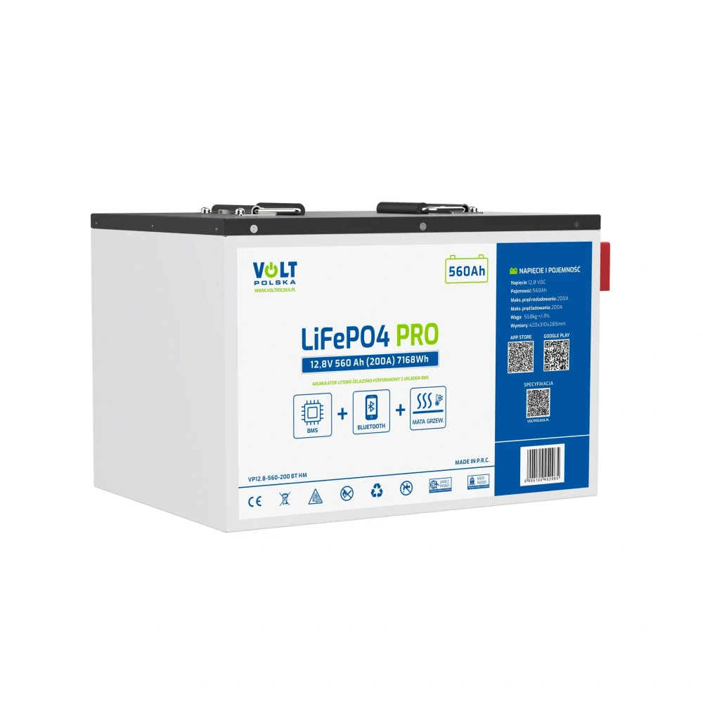 LiFePO4 PRO akumulátor Volt Polska 12,8V 560Ah 200A BMS Bluetooth Vyhřívání
