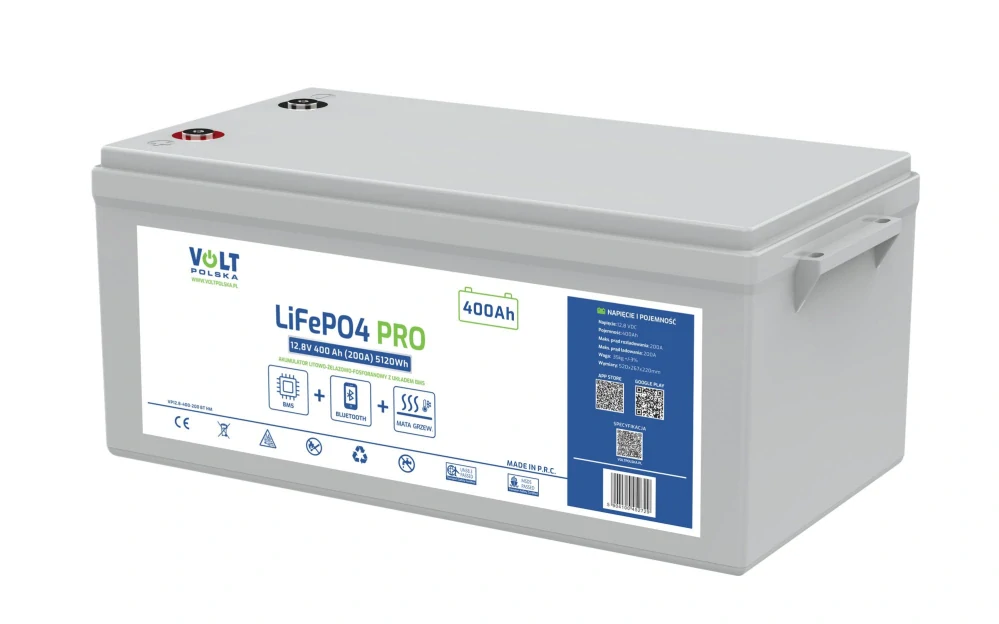 LiFePO4 PRO akumulátor Volt Polska 12,8V 400Ah 200A BMS Bluetooth s vyhříváním