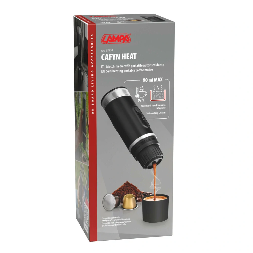 Přenosný kávovar Lampa Cafyn Heat 90 ml, 140 W, 2600 mAh, 15 bar, USB-C, automatický ohřev