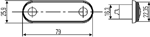 Obrysové LED světlo Hella červené (25,9x79mm)