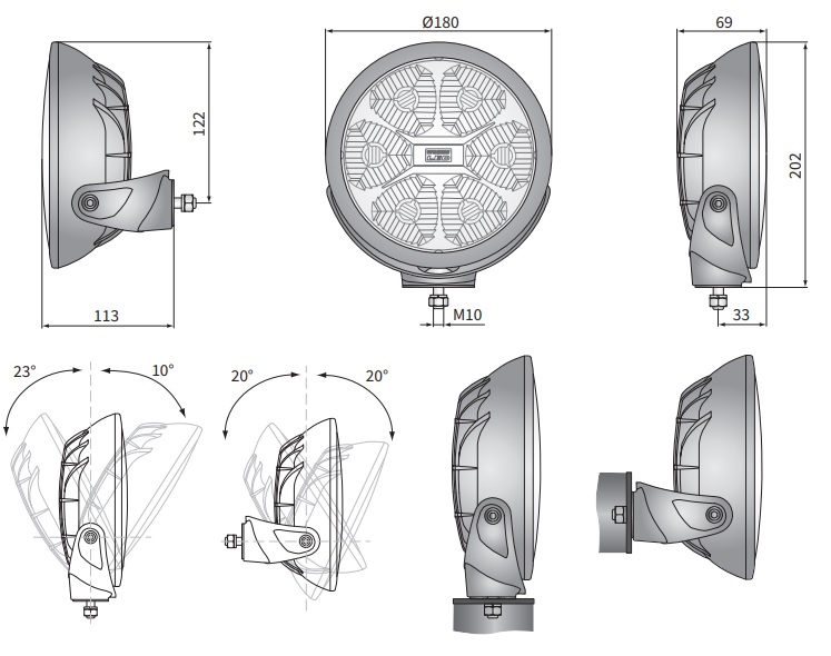 LED reflektor Wesem FERVOR 7", 180mm, 12/24V, Chrom