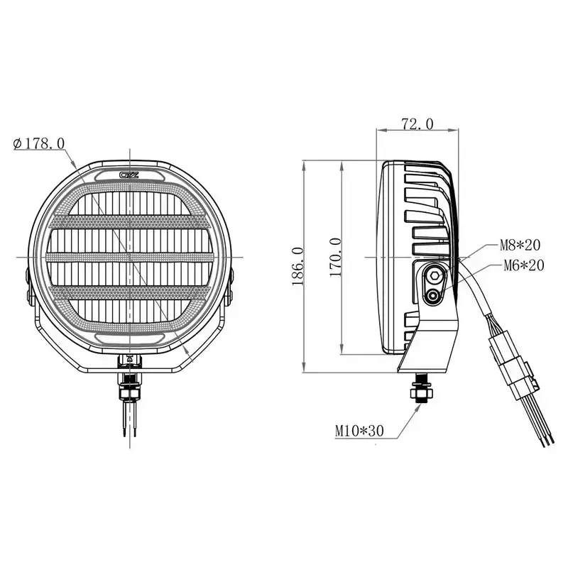 OZZ LED dálkový světlomet 177mm, s pozičním světlem, ECE-R10, ECE-R148, 12-24V, 7000lm, Černé