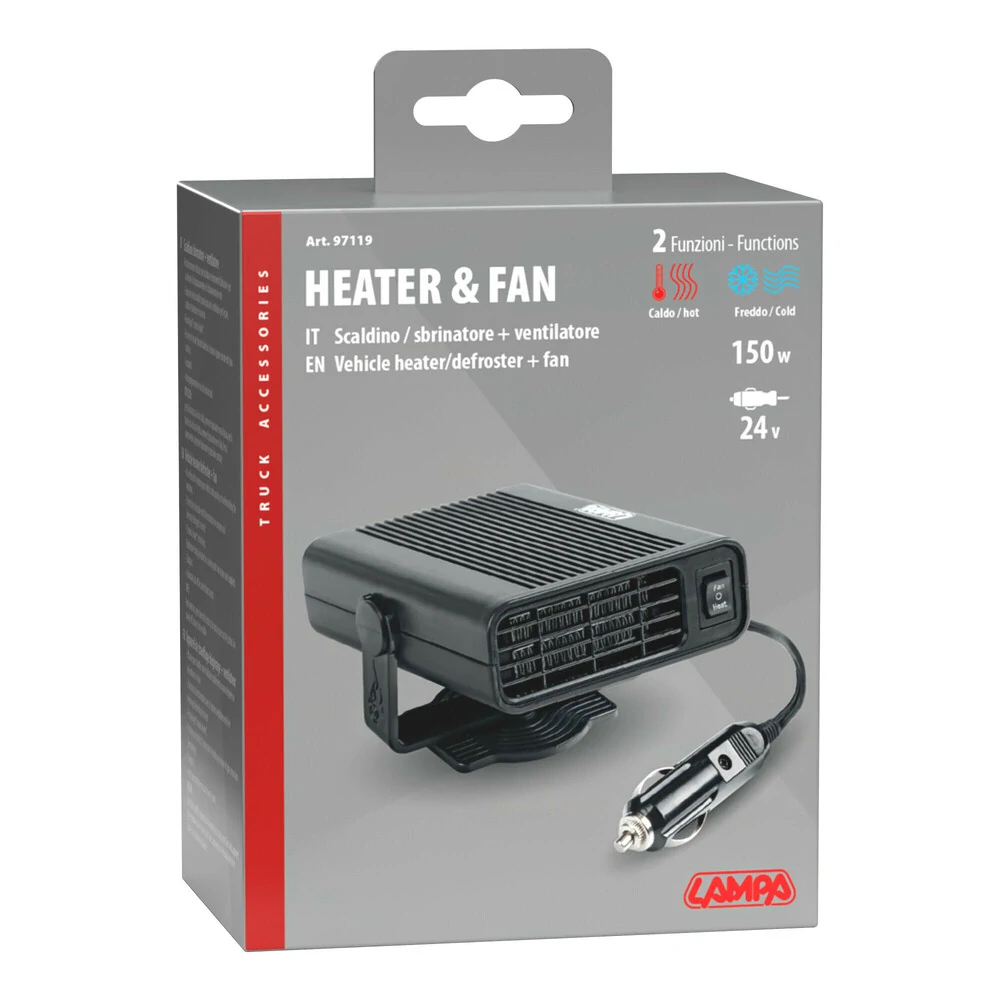 Teplovzdušný ventilátor do auta 24V/150W, Ohřívač a odmrazovač skel